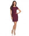 laundry BY SHELLI SEGAL Women's Petite Cap Sleeve Lace Dress with Key Hole Back, Dark Boysenberry, 0