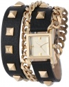 Vince Camuto Women's VC/5088GMBK Square Gold-Tone Double-Wrap Black Leather Strap Watch