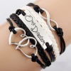 EmBest Antique Silver Charm One Direction Infinity Heart Braided Black cord Leather Mixed Bracelet Wristbands Xmas Gift