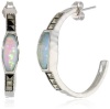 Judith Jack Waterfall Sterling Silver, Marcasite, Blue Opal Thin Hoop Earrings