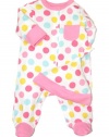 Offspring- Baby Girls Newborn Multi Dot Footie with Hat, Multi, Newborn