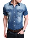 Classic Vintage Washed Denim Shirt Short-sleeved Shirt Men