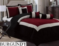 8 Pc Modern Hampton Comforter Set Black / Burgundy Red BED in a BAG - King Size Bedding 8 Pc Modern Hampton Comforter Set Black / Burgundy Red BED in a BAG - King Size Bedding