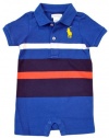 Ralph Lauren Layette Boys Big Pony Striped Polo Shortall, Blue, 9 M