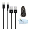 (2pk) 8 Pin lightning To USB Cable 3 Ft - Charge and Sync Cable For iPhone 5, iPad Mini, iPad 4th Generation Black + Photive 2.1Amp Dual USB Car Charger + MicroFiber Cleaning Cloth