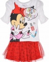 Disney Little Girls 2 Piece Minnie Mouse Glitter Top Red Tutu Scooter Set