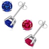 925 Sterling Silver 2.00 Carat Round Ruby Red and Saphire Combo Cubic Zirconia Stud Earrings. 1.00 Carat Each Stone