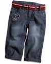 GUESS Kids Boys baby boy belted five-pocket jeans (12-24m), DARK STONE WASH (24M)