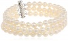 Sterling Silver Three-Row White A-Grade Freshwater Cultured Pearl Bracelet (6.5-7 mm), 8