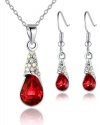 Raindrop Crystal Pendant Necklace and Earrings Set for Women Red - 3016501