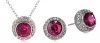 Sterling Silver and Red and White Swarovski Crystal Round Stud Earrings and Pendant Necklace Jewelry Set