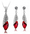 Everbling Tear Drop Red Swarovski Elements Crystal Necklace 18 and Earrings Jewelry Set