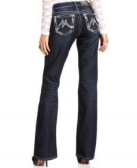 In a chic dark wash, these Miss Me bootcut jeans feature sequined embroidery for added glam! In a chic dark wash, these Miss Me bootcut jeans feature sequined embroidery for added glam!