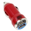 BIRUGEAR Metallic Red 2-Port USB Car Charger Adapter 2A For iPhone, SmartPhone, Cell Phone, eBook, Tablet and More