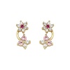 14k Gold Plated Flower & Butterfly Red Pink CZ Children Stud Earrings with Screw-back