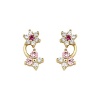 14k Gold Plated Flower & Butterfly Red Pink CZ Children Stud Earrings with Screw-back