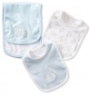 Little Me Baby-Boys Newborn Safari 2 Bib and Burp Set, White/Light Blue, One Size