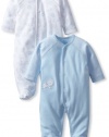 Little Me Baby-Boys Safari 2 Pack Footie, White/Light Blue, 9 Months