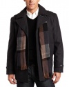 London Fog Men's Belmont Single Breasted Peacoat With Scarf