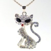 DaisyJewel Couture Glamour Puss: This Exquisite Rose Silver Feline is Covered in Swarovski Crystal Elements - Brilliant Black Crystal Eyes and Dainty Red Crystal Nose Among a Sea of Sparkling Diamond-Like Crystals on a 3D Body with Star and Circle Cutouts
