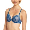 Maidenform Womens Custom Lift Embellished Lace Plunge Bra, Regal Blue/Mocachino, 36D