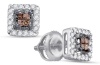 14K White Gold Princess Cut Chocolate Brown and White Diamond - Square Princess Shape Halo Invisible & Channel Set Studs Earrings with Secure Screw Back Closure - (.30 cttw.)
