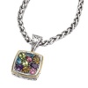 925 Silver & Multi-Stone Square Cluster Pendant with 18k Gold Accents