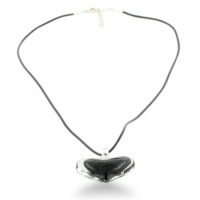 Floating Black Heart Murano Glass Pendant , 20 Inches Long Floating Black Heart Murano Glass Pendant , 20 Inches Long