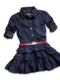 GUESS Kids Girls Little Girl Rolled Sleeves Denim Dress, DARK STONE WASH (6)