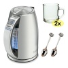 Cuisinart CPK-17 Perfectemp Cordless Elecric Kettle + 2 pcs 10oz Glass Coffee Mug + 2 pcs 4.5 in. Cup & Saucer Demi Spoon