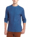 Calvin Klein Jeans Men's Long Sleeve Striped Waffle Crew Neck Tee, Faded Navy, Large