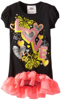 Beautees Girls 2-6x Tunic With Pink Chiffon Ruffle, Black, 4 Beautees Girls 2-6x Tunic With Pink Chiffon Ruffle, Black, 4