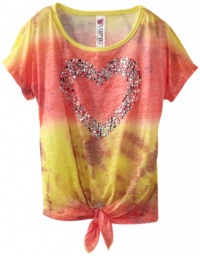 Beautees Girls 7-16 Tie Front Top With Heart, Hot Coral, X-Large Beautees Girls 7-16 Tie Front Top With Heart, Hot Coral, X-Large