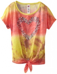 Beautees Girls 7-16 Tie Front Top With Heart, Hot Coral, X-Large