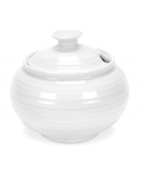 A collaboration between Portmeirion and celebrated chef Sophie Conran, this sugar bowl from their collection of white dinnerware offers the charming look of hand-thrown pottery in porcelain designed for the rigors of daily use. With a slotted lid to keep your spoon handy. A collaboration between Portmeirion and celebrated chef Sophie Conran, this sugar bowl from their collection of white dinnerware offers the charming look of hand-thrown pottery in porcelain designed for the rigors of daily use. With a slotted lid to keep your spoon handy.