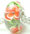 Beads Hunter Jewelry Gorgeous Bright Fuji Flowers with Green Leaves Murano Glass Bead Charm Fits Pandora Bracelet