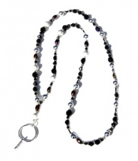 Beaded Lanyard Elegant Black Swarovski beads with Silver and Frosted Beads 117 Beaded Lanyard Elegant Black Swarovski beads with Silver and Frosted Beads 117