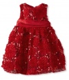 Rare Editions Baby-Girls Infant Red Soutache Flower Sequin Dress, 24 Months