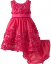 Rare Editions Baby Baby-girls Infant Flower Soutach Border And Bodice Satin Dress, Fuchsia, 18 Months