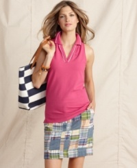 This Tommy Hilfiger tank top gets a little bit tailored, thanks to a polo collar. Pair it with a plaid skirt and sandals for effortless cool! This Tommy Hilfiger tank top gets a little bit tailored, thanks to a polo collar. Pair it with a plaid skirt and sandals for effortless cool!