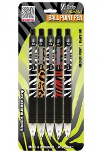 Zebra Z-Grip Animals Retractable Ballpoint Pen, 1.0mm, Assorted, 5 Pack (22805)