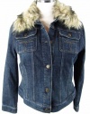 Lauren Jeans Co. Women's Faux Fur Trim Jean Jacket Dune Wash - XL