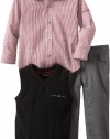 Calvin Klein Boys 2-7 Vest With Check Shirt And Pants, Maroon, 2T