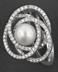 Style with international appeal. This beautiful ring features cultured freshwater pearl (7 mm) and round-cut diamond (1/2 ct. t.w.) set in 14k white gold. Style with international appeal. This beautiful ring features cultured freshwater pearl (7 mm) and round-cut diamond (1/2 ct. t.w.) set in 14k white gold.