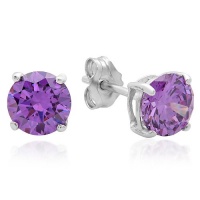 .925 Sterling Silver Amethyst Color Cubic Zirconia Stud Earrings .925 Sterling Silver Amethyst Color Cubic Zirconia Stud Earrings