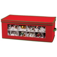 Household Essentials Holiday Ornament Storage Chest for 36-Piece, Red with Green Trim Household Essentials Holiday Ornament Storage Chest for 36-Piece, Red with Green Trim