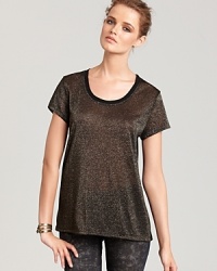 The epitome of laid-back luxe, this Aqua tee flaunts metallic at the front and a solid knit back for two looks in one. Rock it with love-worn jeans and distressed booties and prove you're a girl with dimension. The epitome of laid-back luxe, this Aqua tee flaunts metallic at the front and a solid knit back for two looks in one. Rock it with love-worn jeans and distressed booties and prove you're a girl with dimension.