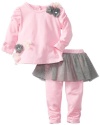 Nannette Baby-girls Infant 2 Piece Tack Floral Shirt And Pant, Pink, 12 Months