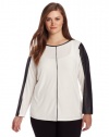 Calvin Klein Women's Plus-Size Faux Leather Trim Top