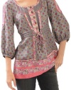 Juicy Couture Women's Foulard Printed Silk Tunic Blouse Pale Petral 8